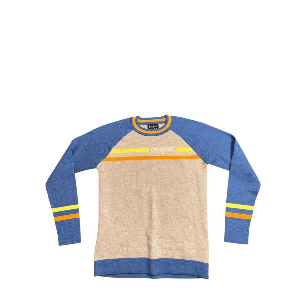 Cotopaxi Sweater Blue Tan Raglan Stripe Crew Neck Pullover Mens‎ M/
Woman's L